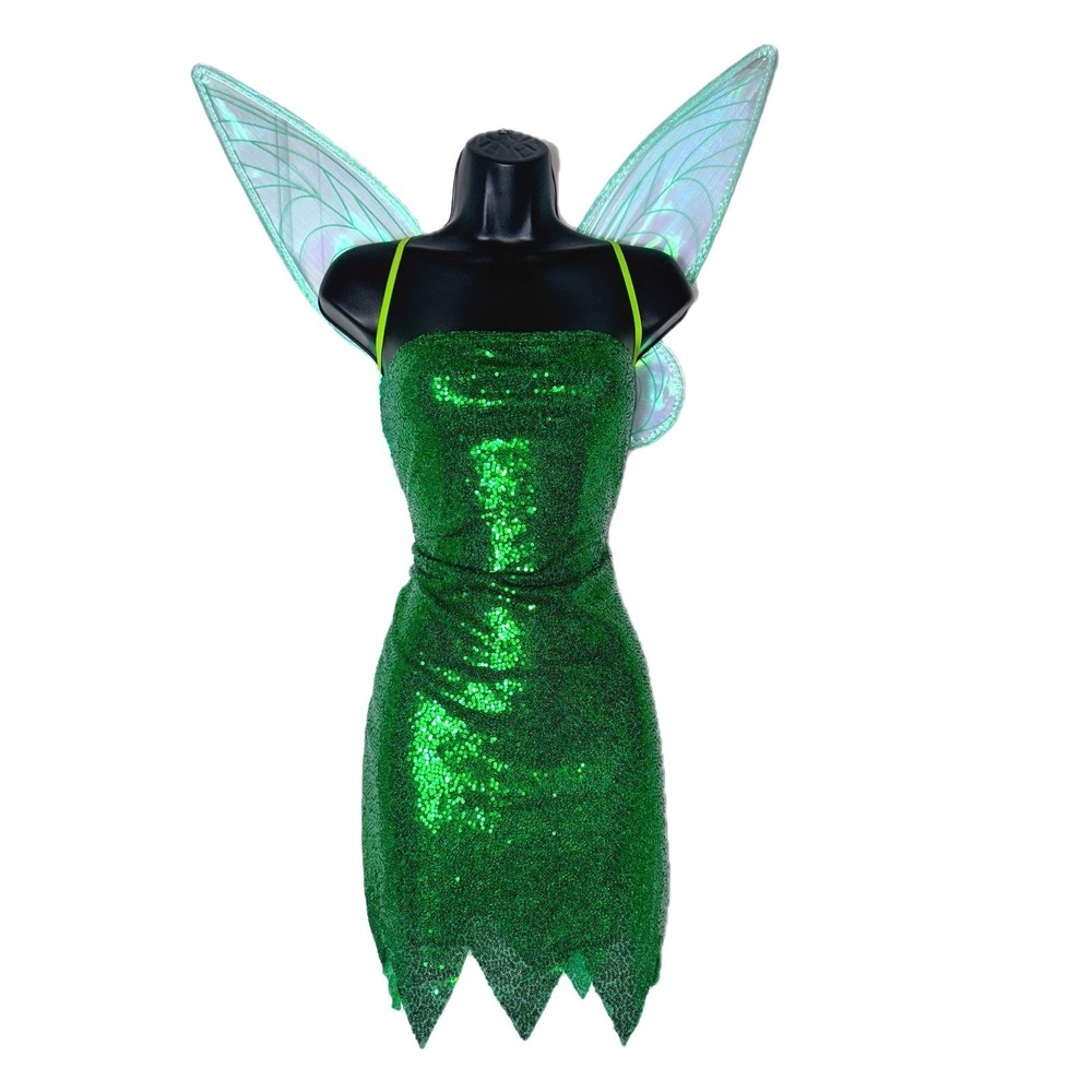 New Small Sequin Tinkerbell Strapless Dress Costume w/ Wings Cosplay Halloween‎